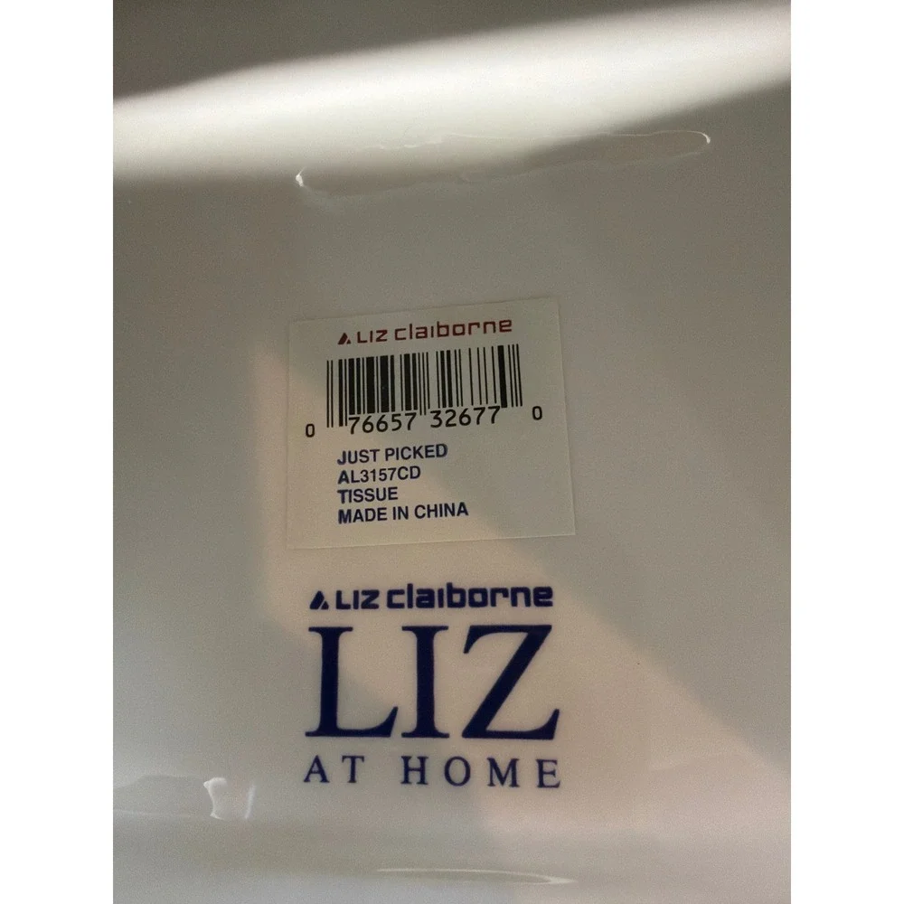Liz Claiborne Just Picked Tissue Box Cover White‎ Blue Yellow Floral Ceramic VTG